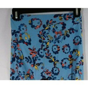 NEW LuLaRoe One Size Leggings Blue With Colorful Abstract Floral Designs